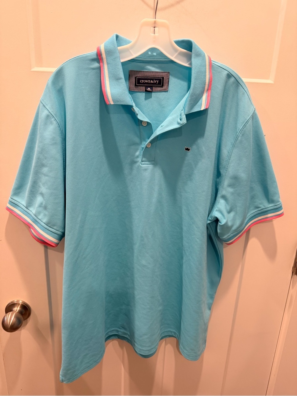 Crown & Ivy XL Aqua Performance Polo Shirt Stripe Trim Preppy Golf Casual